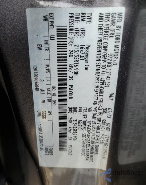 2014 Ford Focus Se z USA, uszkodzony, nr VIN 1FADP3K28EL153654